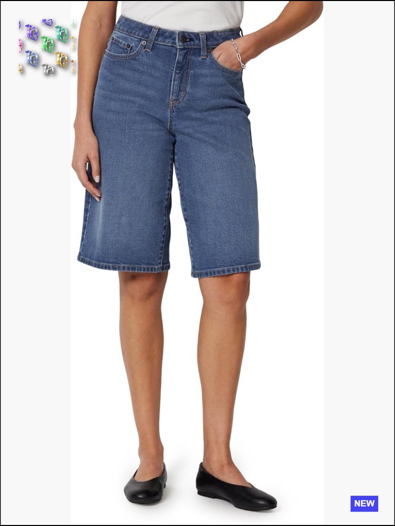 Relaxed-Fit Mid-Rise Long Jean Shorts Stretch Denim Bermuda